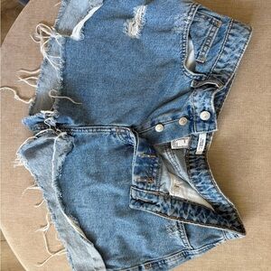 Forever 21 Light Blue Distressed High-Rise Denim Shorts